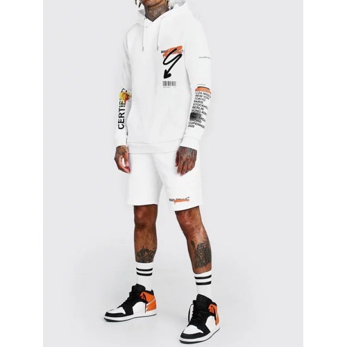 Mens Letter Print Hoodie Loose Shorts Two Pieces Street Style Sets