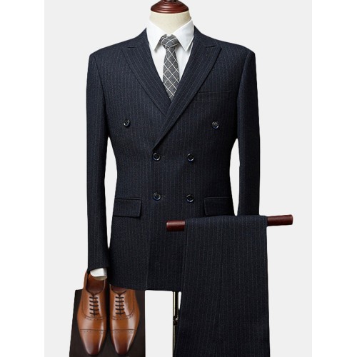 Double Breasted Notch Collar Striped Wedding Business Suit for Men