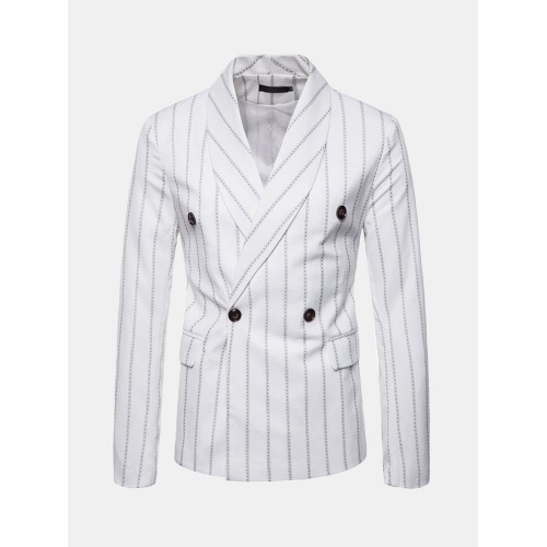 Casual Stitching Double Breasted Striped Long Sleeve Suit For Men