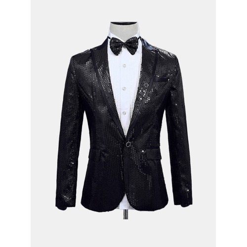 Men V-neck Blazer Coat Long Sleeve Shiny Sliver Sequin Blazer Slim Men Blazers Party Show Jacket