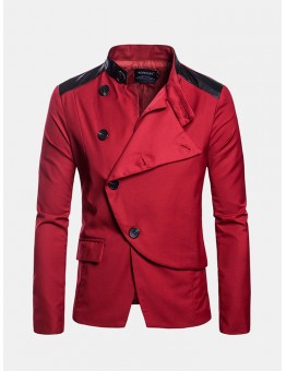 Stylish Business Big Button Featured Front Stand Collar Solid Color Blazers for Men