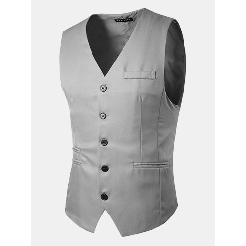 Casual Formal Business Slim Fit Multi Pockets Fashion Pure Color Suit Vest for Men