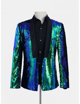 Mens Double Color Sequin Dress Suit Stage Wedding Banquet Night Club Casual Blazer