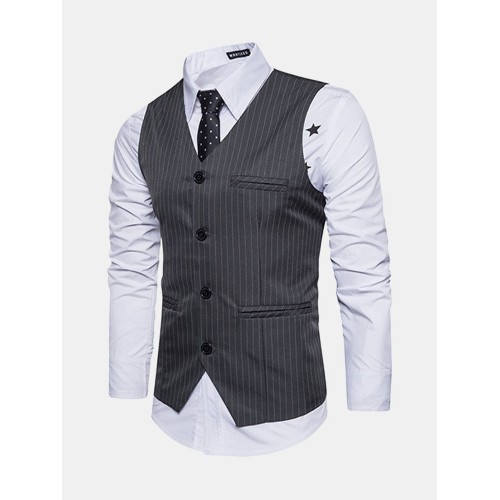 Casual Fashion Business Stripes Printing Single Breasted Waistcoat for Men