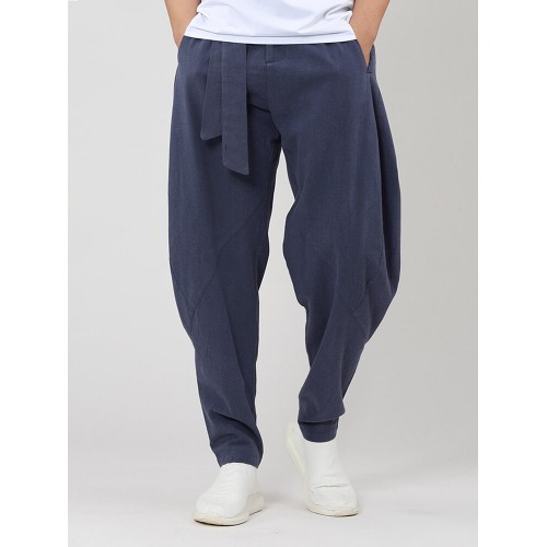 Mens 100% Cotton Soild Baggy Casual Loose Harem Pants