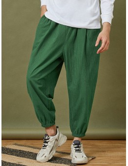 Mens 100% Cotton Pinstripe Print Drawstring Waist Loose Casual Jogger Pants