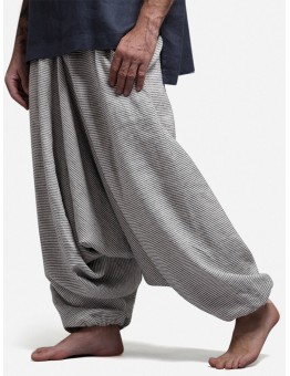 Mens Pinstripe Print Loose Casual Home Elastic Waist Harem Pants