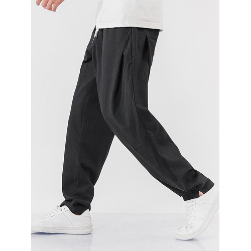 Mens 100% Cotton Breathable Drawstring Elastic Waist Sport Jogger Pants