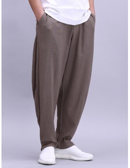 Mens 100% Cotton Lightweight Breathable Wide Leg Loose Yoga Casual Pants