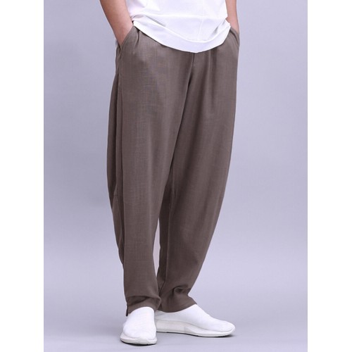 Mens 100% Cotton Lightweight Breathable Wide Leg Loose Yoga Casual Pants