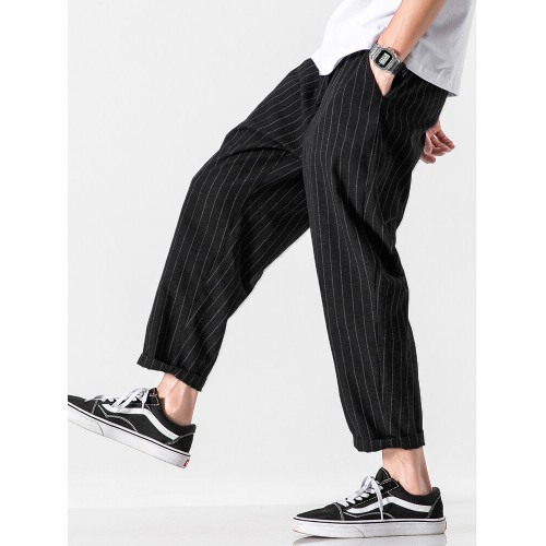 Mens 100% Cotton Striped Breathable Casual Everyday Pants