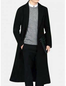 Mens Long Woolen Slim Fit Jacket Thickened Warm Single-breasted Suit Collar Casual Trench Coat