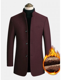 Mens Wool Blends Business Casual Trench Coats Fleece Lined Warm Wool Jackets Coats