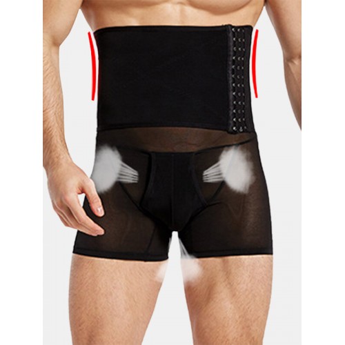 Men Abdomen Control Hasp Shapewear Breathable Hip Lift Body Shaping Pants