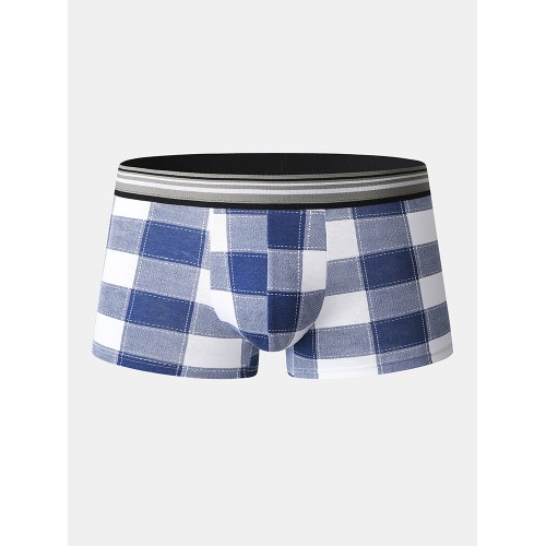 Cotton Plaid Thin Underwear Breathable Soft Patchwork Mid Waist Boxer Briefs