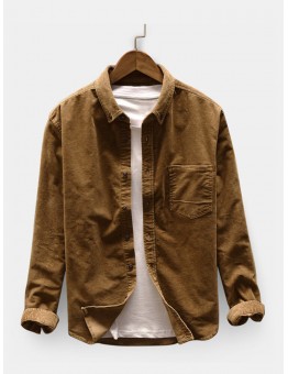 Men Casual Corduroy Loose Long Sleeve Shirt Turndown Collar Jacket Shirts