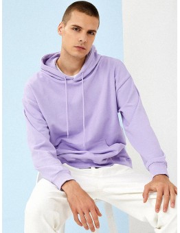 Mens Solid Color Basic Cotton Relaxed Fit Drawstring Hoodies With Kangaroo Pocket