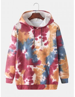 Mens Multi-Color Tie-Dye Print Loose Fit Casual Hoodies With Kangaroo Pocket