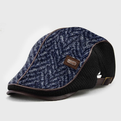 COLLROWN Men Knit Leather Line Patchwork Color Casual Personality Forward Hat Beret Hat