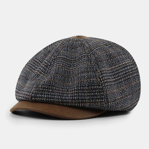 Men British Style Vintage Contrast Color Autumn Winter Keep Warm Octagonal Hat Newsboy Hat