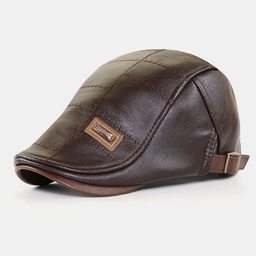 COLLROWN Men's Leather Beret Hat Casual Berets Warm Flat Caps